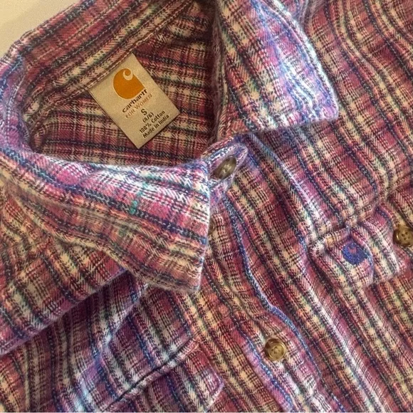 CARHARTT Women’s Flannel Purple and‎ Pink Plaid Button Down Long Sleeve Shirt S - Picture 10 of 10